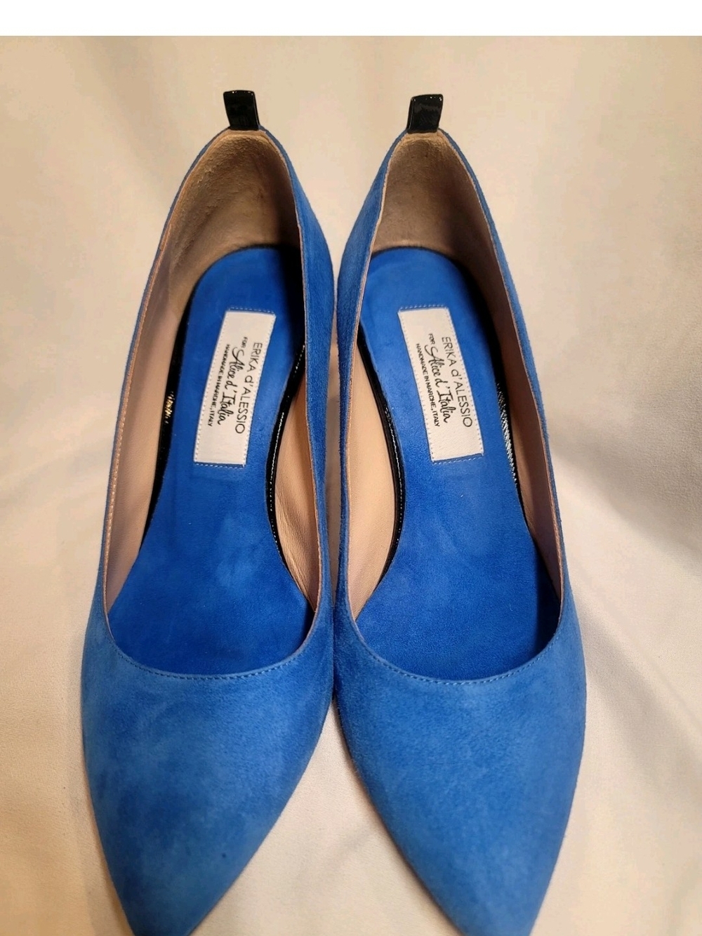 Alice D'Italia Women's Heels, Italian Handmade Blue Suede Mid Heel (70mm)